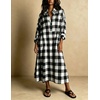image:imagechouyatou Womens Long Sleeve Plaid Shirt Dress Button Up Polo Collar Gingham Maxi Tunic Shift Dress with PocketsBlack