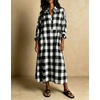 image:imagechouyatou Womens Long Sleeve Plaid Shirt Dress Button Up Polo Collar Gingham Maxi Tunic Shift Dress with PocketsBlack