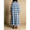 image:imagechouyatou Womens Long Sleeve Plaid Shirt Dress Button Up Polo Collar Gingham Maxi Tunic Shift Dress with PocketsBlue