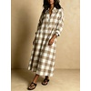 image:imagechouyatou Womens Long Sleeve Plaid Shirt Dress Button Up Polo Collar Gingham Maxi Tunic Shift Dress with PocketsKhaki