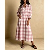image:imagechouyatou Womens Long Sleeve Plaid Shirt Dress Button Up Polo Collar Gingham Maxi Tunic Shift Dress with PocketsPink