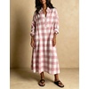 image:imagechouyatou Womens Long Sleeve Plaid Shirt Dress Button Up Polo Collar Gingham Maxi Tunic Shift Dress with PocketsPink