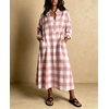 image:imagechouyatou Womens Long Sleeve Plaid Shirt Dress Button Up Polo Collar Gingham Maxi Tunic Shift Dress with PocketsPink