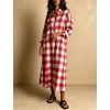 image:imagechouyatou Womens Long Sleeve Plaid Shirt Dress Button Up Polo Collar Gingham Maxi Tunic Shift Dress with PocketsRed