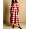 image:imagechouyatou Womens Long Sleeve Plaid Shirt Dress Button Up Polo Collar Gingham Maxi Tunic Shift Dress with PocketsRed