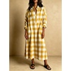 image:imagechouyatou Womens Long Sleeve Plaid Shirt Dress Button Up Polo Collar Gingham Maxi Tunic Shift Dress with PocketsYellow