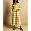 image:imagechouyatou Womens Long Sleeve Plaid Shirt Dress Button Up Polo Collar Gingham Maxi Tunic Shift Dress with PocketsYellow
