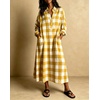 image:imagechouyatou Womens Long Sleeve Plaid Shirt Dress Button Up Polo Collar Gingham Maxi Tunic Shift Dress with PocketsYellow