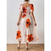image:imagechouyatou Womens Puff Sleeve Floral Milkmaid Dress Back Smocked Square Neck Off Shoulder Midi Long Dress with SlitOrange