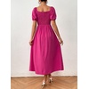 image:imagechouyatou Womens Puff Sleeve Floral Milkmaid Dress Back Smocked Square Neck Off Shoulder Midi Long Dress with SlitSolid Rose Red
