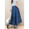 image:imagechouyatou Womens Ruffle Denim Skirt Elastic High Waist Pleated A Line Swing Maxi Long Jean Skirt with BeltDark Blue