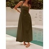image:imagechouyatou Womens Sexy Halter Neck Sleeveless Fit and Flare Pleated Swing Prom Party Maxi Dress with PocketsArmy Green