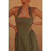image:imagechouyatou Womens Sexy Halter Neck Sleeveless Fit and Flare Pleated Swing Prom Party Maxi Dress with PocketsArmy Green