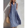 image:imagechouyatou Womens Sleeveless Plaid Cotton Dress Lapel Button Front Gingham Long Shirt Dress with PocketsDark Blue