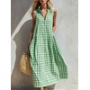 image:imagechouyatou Womens Sleeveless Plaid Cotton Dress Lapel Button Front Gingham Long Shirt Dress with PocketsGreen