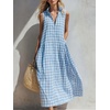 image:imagechouyatou Womens Sleeveless Plaid Cotton Dress Lapel Button Front Gingham Long Shirt Dress with PocketsLight Blue