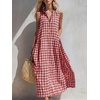 image:imagechouyatou Womens Sleeveless Plaid Cotton Dress Lapel Button Front Gingham Long Shirt Dress with PocketsRed