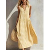image:imagechouyatou Womens Sleeveless Plaid Cotton Dress Lapel Button Front Gingham Long Shirt Dress with PocketsYellow