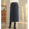 image:imagechouyatou Womens Winter Elastic High Waisted Padded Quilted Puffer Insulated Midi Skirt with SplitBlack
