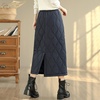 image:imagechouyatou Womens Winter Elastic High Waisted Padded Quilted Puffer Insulated Midi Skirt with SplitBlack