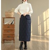 image:imagechouyatou Womens Winter Elastic High Waisted Padded Quilted Puffer Insulated Midi Skirt with SplitBlack