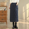 image:imagechouyatou Womens Winter Elastic High Waisted Padded Quilted Puffer Insulated Midi Skirt with SplitBlack