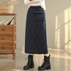 image:imagechouyatou Womens Winter Elastic High Waisted Padded Quilted Puffer Insulated Midi Skirt with SplitBlack