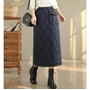image:imagechouyatou Womens Winter Elastic High Waisted Padded Quilted Puffer Insulated Midi Skirt with SplitBlack