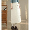 image:imagechouyatou Womens Winter Elastic High Waisted Padded Quilted Puffer Insulated Midi Skirt with SplitWhite