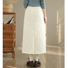 image:imagechouyatou Womens Winter Elastic High Waisted Padded Quilted Puffer Insulated Midi Skirt with SplitWhite