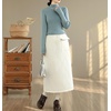 image:imagechouyatou Womens Winter Elastic High Waisted Padded Quilted Puffer Insulated Midi Skirt with SplitWhite