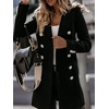 image:imagechouyatou Womes Double Breasted Wool Blend Pea Coat Midi Long Business Casual Wool Blazer Coat OvercoatBlack