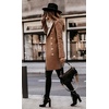 image:imagechouyatou Womes Double Breasted Wool Blend Pea Coat Midi Long Business Casual Wool Blazer Coat OvercoatKhaki