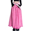 image:imagechouyatou Womens A Line Mid Rise Denim Skirt Raw Hem Flare Maxi Long Jean Skirt with PocketsPink