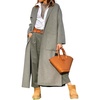 image:imagechouyatou Womens Fall Winter Oversized Wool Coat Side Split Open Front Maxi Long Trench Coat with BeltGrey