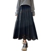 image:imagechouyatou Womens Fall Winter Suede Ruffle Skirt High Elastic Waist Crochet Hem Faux Suede Leather Midi Long SkirtBlack