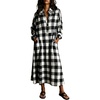 image:imagechouyatou Womens Long Sleeve Plaid Shirt Dress Button Up Polo Collar Gingham Maxi Tunic Shift Dress with PocketsBlack