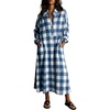 image:imagechouyatou Womens Long Sleeve Plaid Shirt Dress Button Up Polo Collar Gingham Maxi Tunic Shift Dress with PocketsBlue