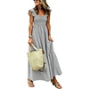 image:imagechouyatou Womens Retro Cotton Striped Smocked Long Dress Boho Spaghetti Strap Flounce Beach Sun Dress with PocketsBlack