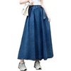 image:imagechouyatou Womens Ruffle Denim Skirt Elastic High Waist Pleated A Line Swing Maxi Long Jean Skirt with BeltDark Blue