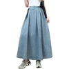image:imagechouyatou Womens Ruffle Denim Skirt Elastic High Waist Pleated A Line Swing Maxi Long Jean Skirt with BeltLight Blue