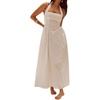 image:imagechouyatou Womens Sexy Halter Neck Sleeveless Fit and Flare Pleated Swing Prom Party Maxi Dress with PocketsWhite