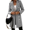 image:imagechouyatou Womes Double Breasted Wool Blend Pea Coat Midi Long Business Casual Wool Blazer Coat OvercoatGrey