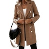 image:imagechouyatou Womes Double Breasted Wool Blend Pea Coat Midi Long Business Casual Wool Blazer Coat OvercoatKhaki