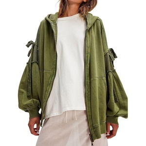 image:imagechouyatou Womens Casual Zip Up Hoodie Top Y2k Oversized Sweatshirt Jackets Spring Fall Hooded Trench Coat OuterwearArmy Green