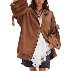 image:imagechouyatou Womens Casual Zip Up Hoodie Top Y2k Oversized Sweatshirt Jackets Spring Fall Hooded Trench Coat OuterwearBrown