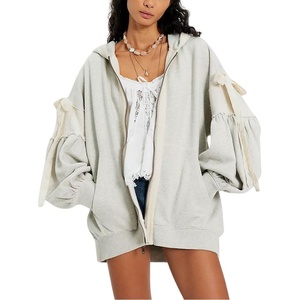 image:imagechouyatou Womens Casual Zip Up Hoodie Top Y2k Oversized Sweatshirt Jackets Spring Fall Hooded Trench Coat OuterwearGray