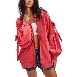 image:imagechouyatou Womens Casual Zip Up Hoodie Top Y2k Oversized Sweatshirt Jackets Spring Fall Hooded Trench Coat OuterwearRed