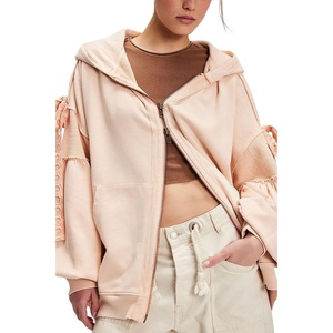 image:imagechouyatou Womens Casual Zip Up Hoodie Top Y2k Oversized Sweatshirt Jackets Spring Fall Hooded Trench Coat OuterwearSpring Blush
