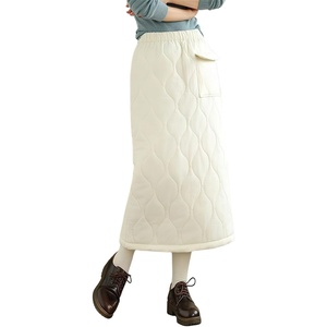 image:imagechouyatou Womens Winter Elastic High Waisted Padded Quilted Puffer Insulated Midi Skirt with SplitWhite